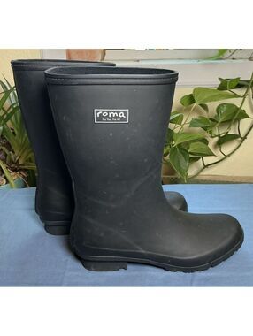 Roma Women's Rain Boots Mid-Calf Black Size 9